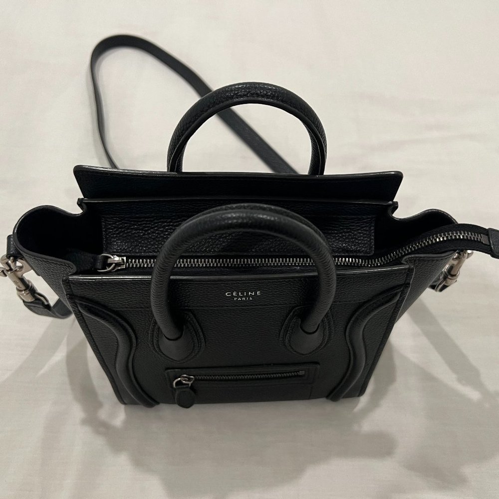 CELINE Drummed Calfskin Nano Luggage Black Bag - Picture 6 of 15